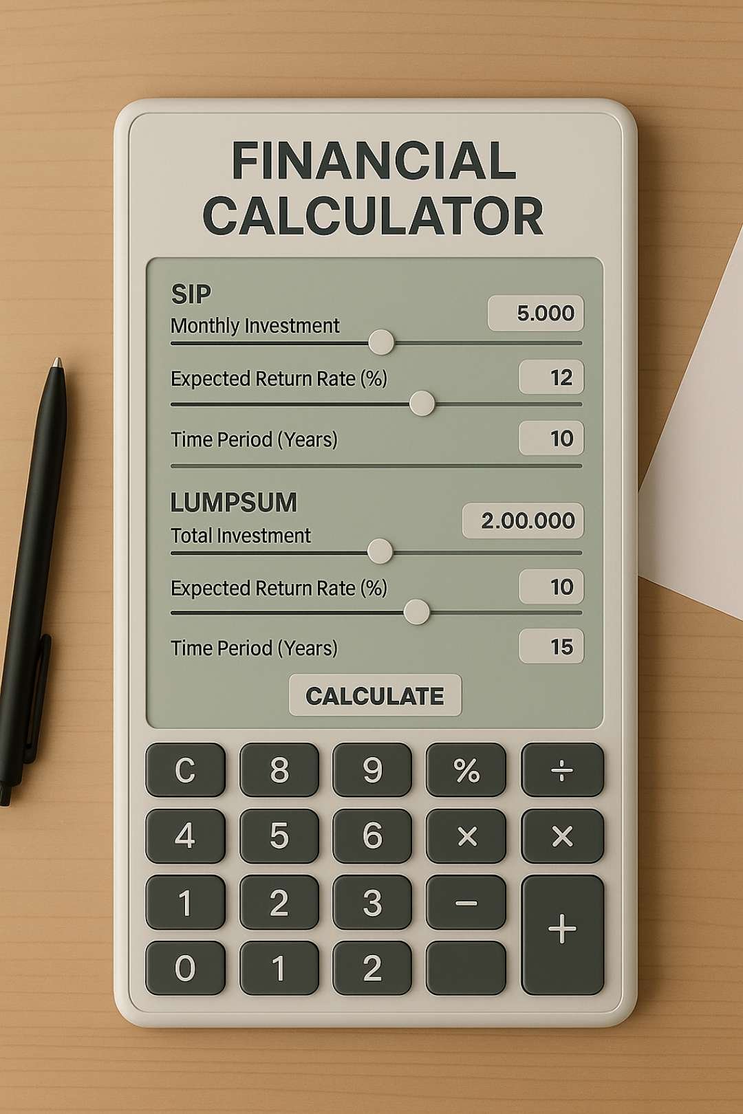 a calculator with a pen